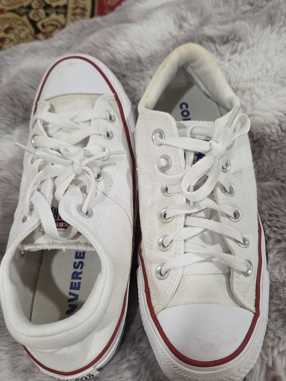 Converse Women's White Low Top Canvas Sneakers with Red Trim